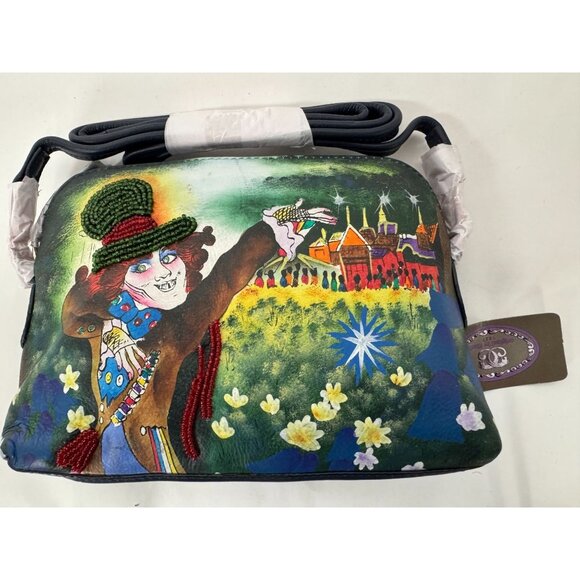Sharif Colorful Leather Mad Hatter Artistic Shoulder Bag With Beaded Accents & S - Picture 4 of 16